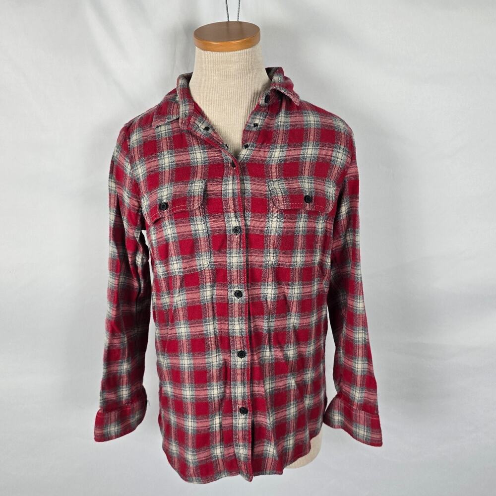 Madewell Ex Boyfriend Flannel Shirt Women's XS Red Charcoal Fairfax Plaid Button
